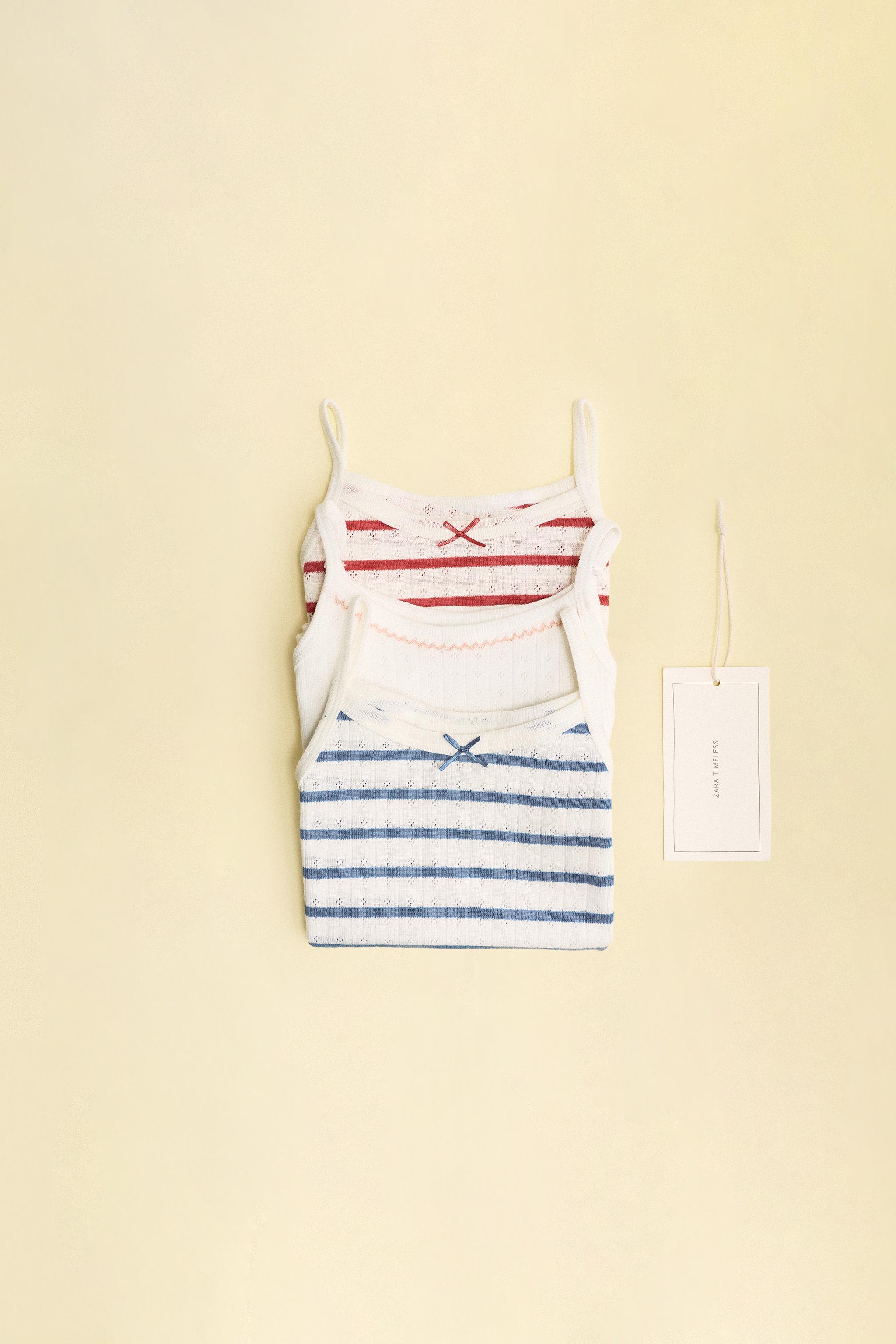 ZARA TIMELESS - THREE-PACK OF POINTELLE STRIPED T-SHIRTS